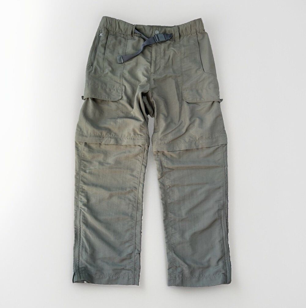 The North Face Mens Convertible Hiking Pants Cargo Olive Green Belted M